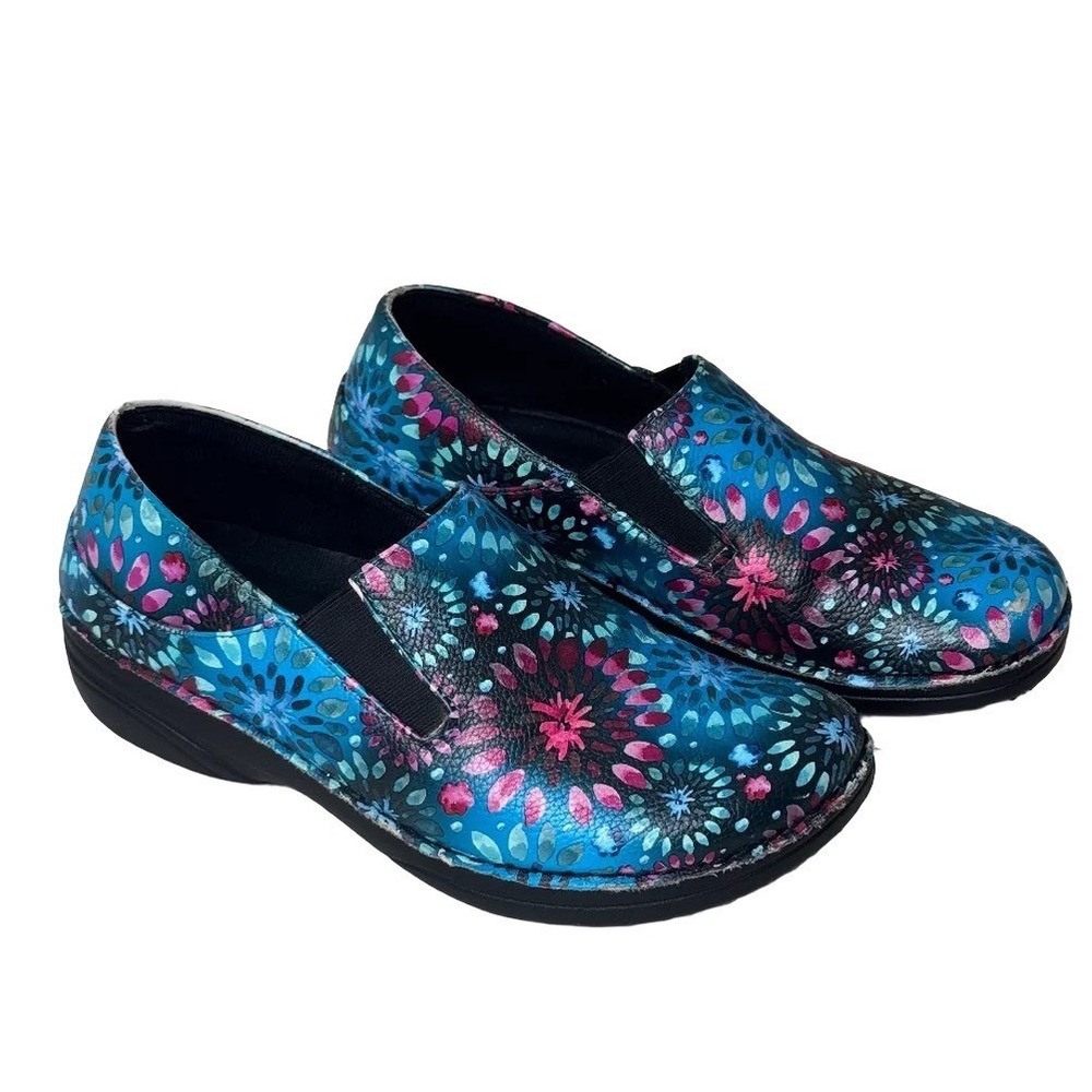 Spring Step Ferrara Blue Multi Floral Slip On Professional Clogs Shoes 7M 38